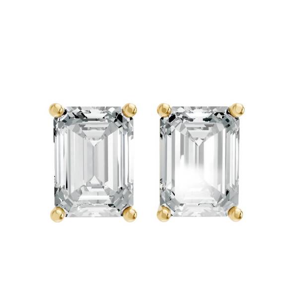 NEW AAMIAA women's emerald shape 4 prong push back studs in gold plated sterling